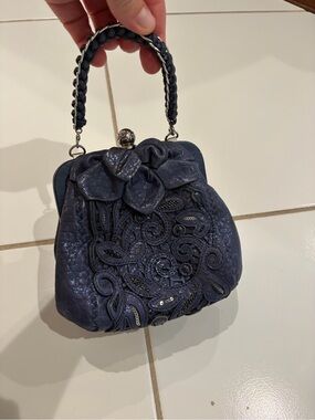 Navy Floral Applique Top-Handle Women's Bag